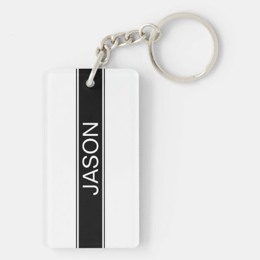Bold Black & White Stripe Editable Text キーホルダー (裏面)