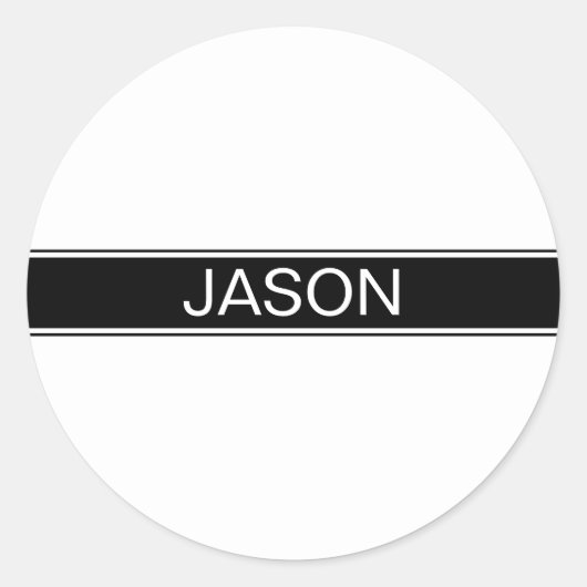 Bold Black & White Stripe Editable Text ラウンドシール (正面)