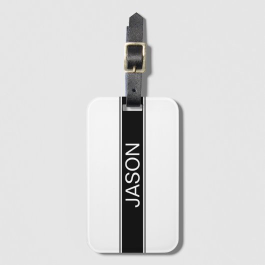 Bold Black & White Stripe Editable Text ラゲッジタグ (正面縦)