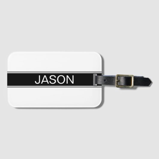Bold Black & White Stripe Editable Text ラゲッジタグ (正面横)