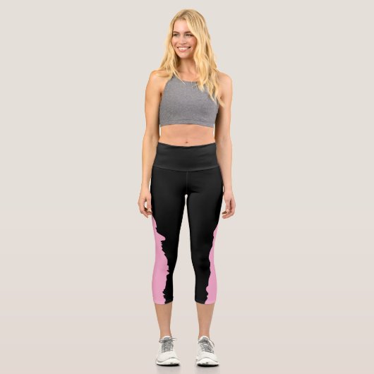Bold Black with Soft Pink Unique Stylish カプリレギンス (正面)