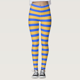 Bold Blue and Gold Horizontal Stripes Pattern  レギンス