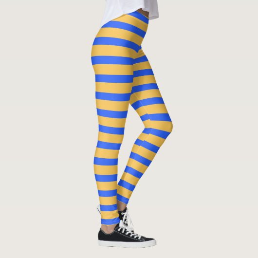 Bold Blue and Gold Horizontal Stripes Pattern レギンス (右)