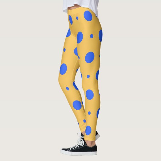 Bold Blue and Gold Polka Dot Pattern Leggings レギンス (左)