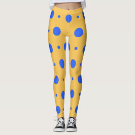 Bold Blue and Gold Polka Dot Pattern Leggings レギンス