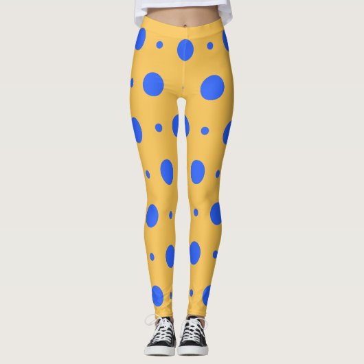 Bold Blue and Gold Polka Dot Pattern Leggings レギンス (正面)
