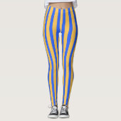 Bold Blue and Gold Vertical Stripes Pattern レギンス (正面)