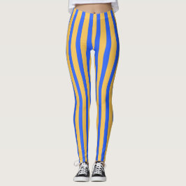 Bold Blue and Gold Vertical Stripes Pattern レギンス