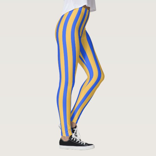 Bold Blue and Gold Vertical Stripes Pattern レギンス (右)