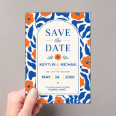 Bold Blue and Orange Floral Modern Botanical アクリル招待状 (インサイチュ (ポータブル))