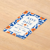 Bold Blue and Orange Floral Modern Botanical アクリル招待状 (レイダウン)