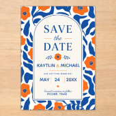 Bold Blue and Orange Floral Modern Botanical アクリル招待状 (正面)