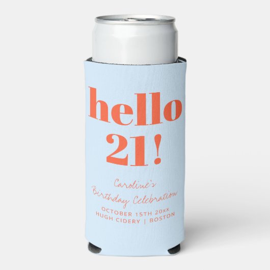 Bold Blue and Orange Modern 21st Birthday Custom スリム缶クーラー (Seltzer正面)