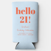 Bold Blue and Orange Modern 21st Birthday Custom スリム缶クーラー (正面)