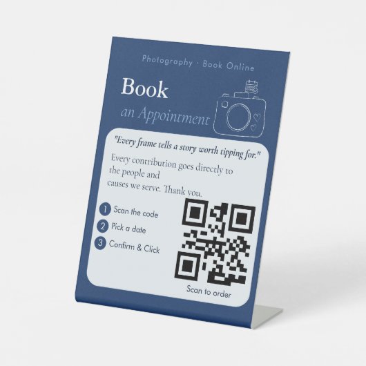 Bold Blue Book Now QRコードサイン | 予約・受付 台座サイン (正面)