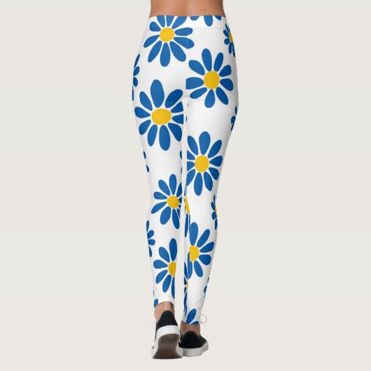 Bold Blue Daisy Floral Print Leggings レギンス (裏面)