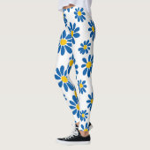 Bold Blue Daisy Floral Print Leggings レギンス (左)