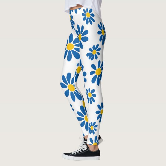 Bold Blue Daisy Floral Print Leggings レギンス (左)