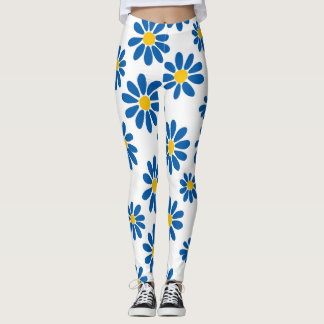 Bold Blue Daisy Floral Print Leggings レギンス