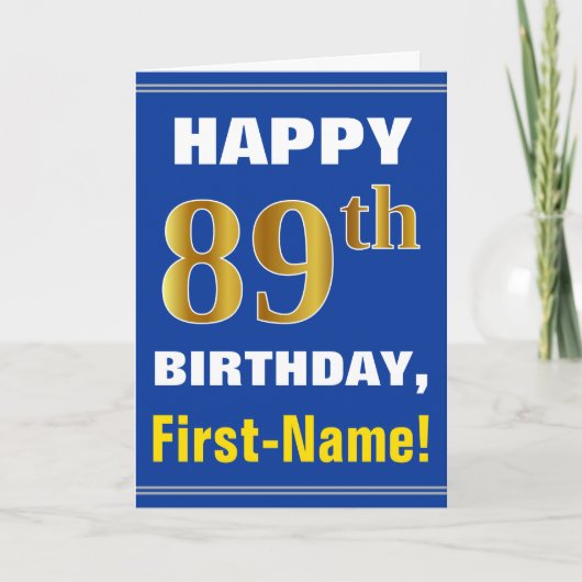 Bold, Blue, Faux Gold 89th Birthday w/ Name Card カード (正面)