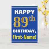 Bold, Blue, Faux Gold 89th Birthday w/ Name Card カード (黄色い花)