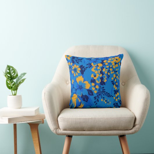 Bold Blue Garden – Vibrant Floral Pattern クッション (椅子)