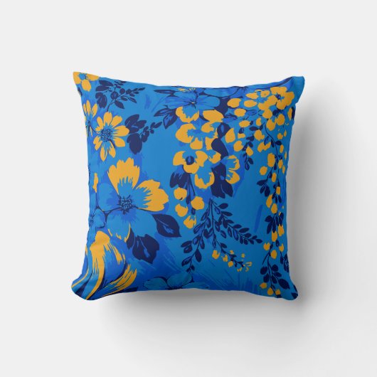 Bold Blue Garden – Vibrant Floral Pattern クッション (正面)