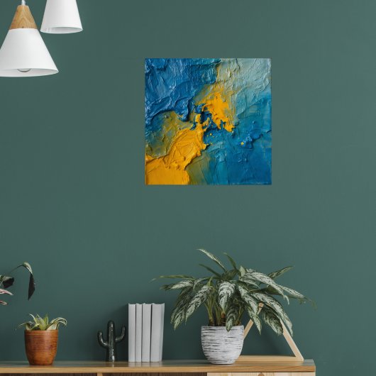 Bold Blue & Gold Impasto Abstract Art Poster | Tex ポスター (リビング1)