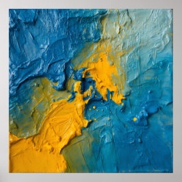 Bold Blue & Gold Impasto Abstract Art Poster | Tex ポスター