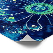 Bold Blue Green Floral Folk Art  ポスター (角)