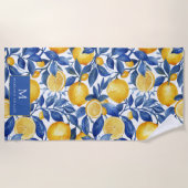 Bold Blue Italian Positano Lemon ビーチタオル (正面)