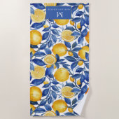 Bold Blue Italian Positano Lemon ビーチタオル (正面)