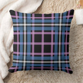 Bold Blue & Lavender Plaid Throw Pillow クッション (ブランケット)