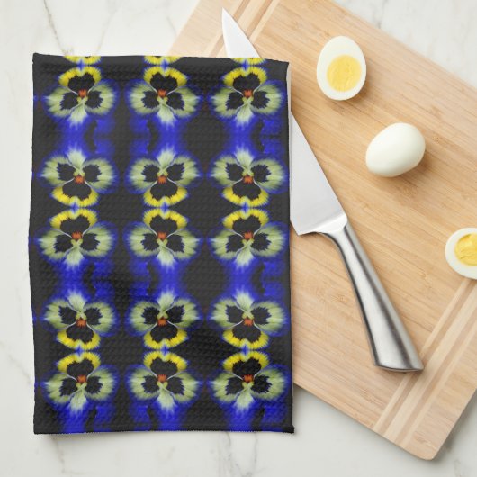 Bold Blue Pansy Flower Abstract Pattern    キッチンタオル (四つ折り)
