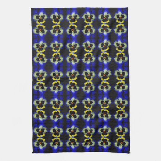 Bold Blue Pansy Flower Abstract Pattern キッチンタオル (縦)