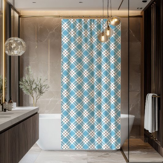 Bold Blue & Yellow Plaid Shower Curtain Gift Man シャワーカーテン