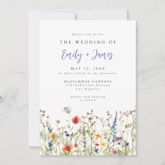 Bold Boho Wildflower All in One Wedding 招待状 (正面)