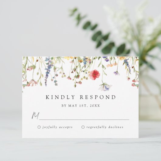 Bold Boho Wildflower Wedding RSVP Card (スタンド正面)
