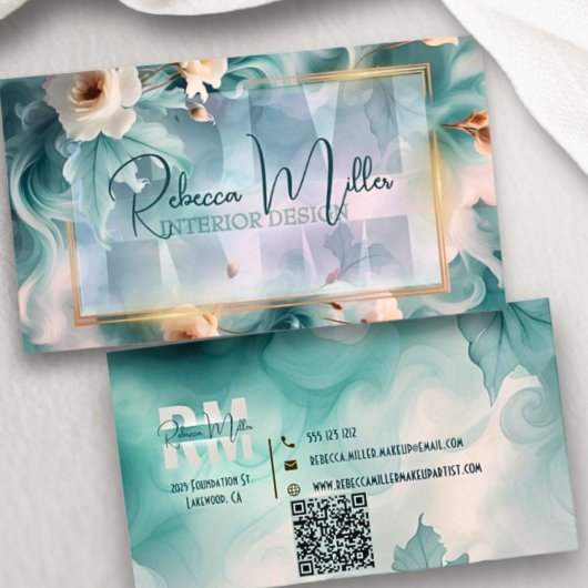 Bold Botanical Modern Watercolor Business Card 名刺