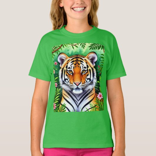 Bold Botanical Tiger cub Kid's T-Shirt Tシャツ (正面)