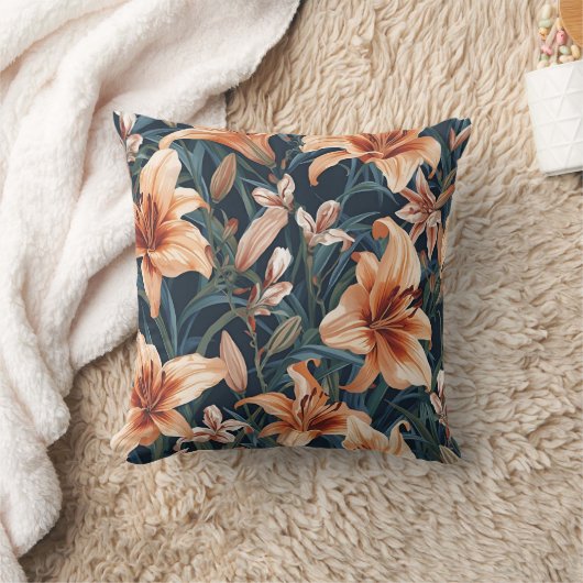 Bold Botanical Tiger Lily Floral Pattern クッション (ブランケット)