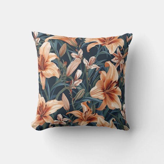 Bold Botanical Tiger Lily Floral Pattern クッション (正面)