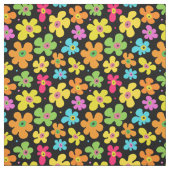 Bold Bright Flowers Pattern on Black ファブリック (見本)