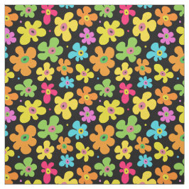 Bold Bright Flowers Pattern on Black ファブリック