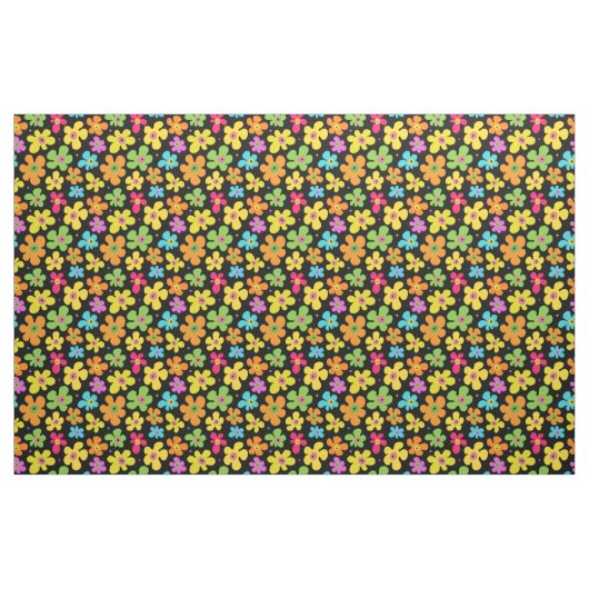 Bold Bright Flowers Pattern on Black ファブリック (ファットクウォーター)