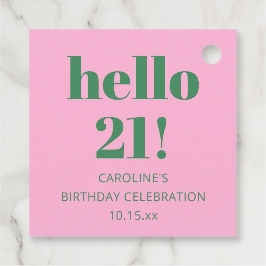 Bold Bright Modern Retro Pink Green 21st Birthday フェイバータグ (裏面)