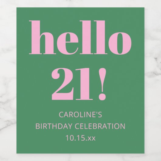 Bold Bright Modern Retro Pink Green 21st Birthday ワインラベル (シングルラベル)