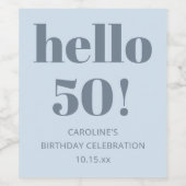Bold Bright Modern Retro Soft Blue 50th Birthday ワインラベル (シングルラベル)