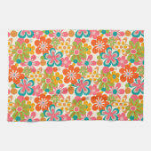 Bold Bright Retro Abstract Flower Pattern キッチンタオル (横)