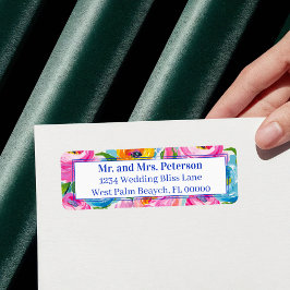 Bold Bright Vibrant Colorful Floral Return Address ラベル